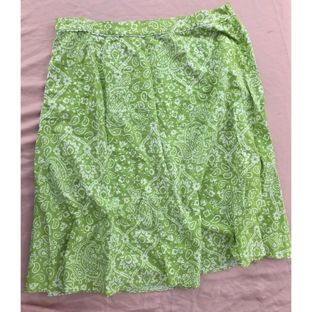Liz Claiborne Woman Green Paisley Linen Blend Midi Skirt Plus Size 18W